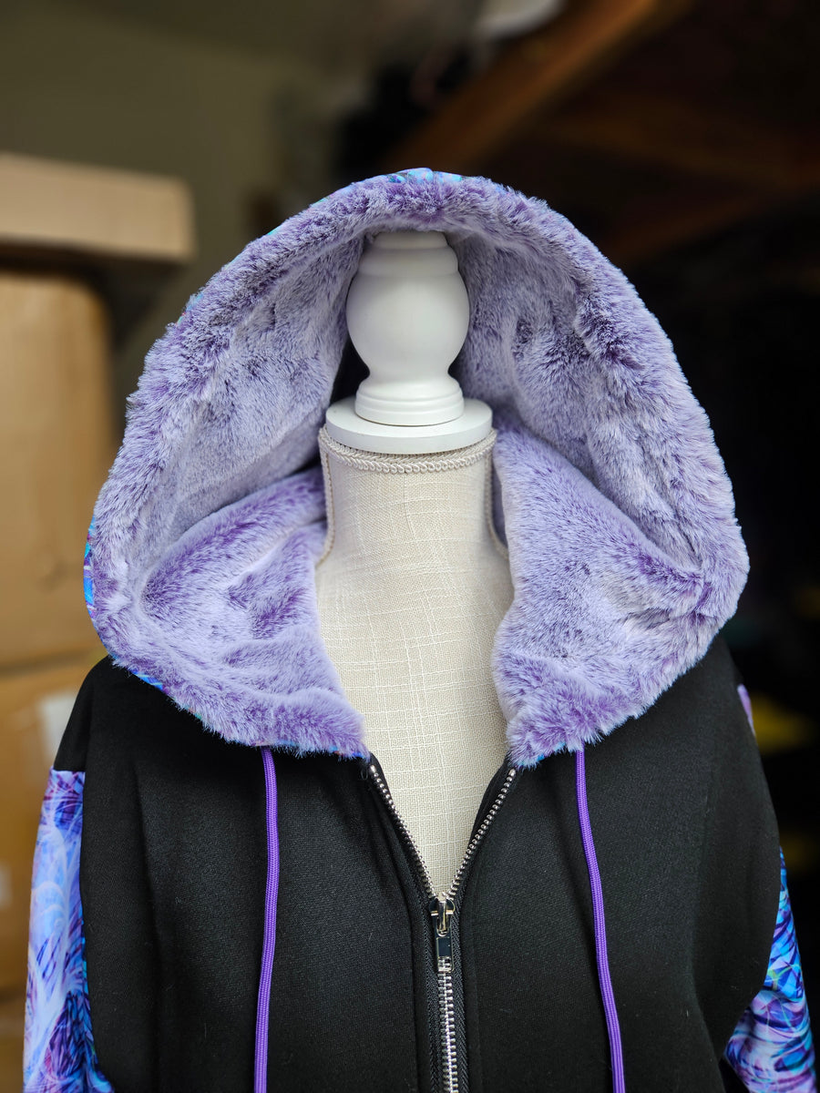 Saphira Zip Up Hoodie with Purple Faux Fur in the hood – Johnathan