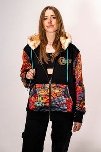 Ouroboros Banjo Glass Remix Zip Up Hoodie with Faux Fur lined hood