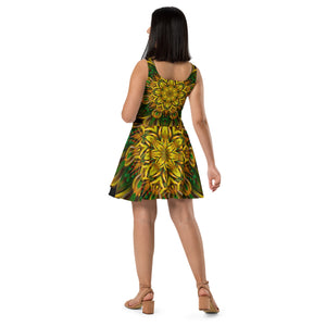 sunflower skater dress Square Neck Sunflower Print Skater Mini Dress In MULTI