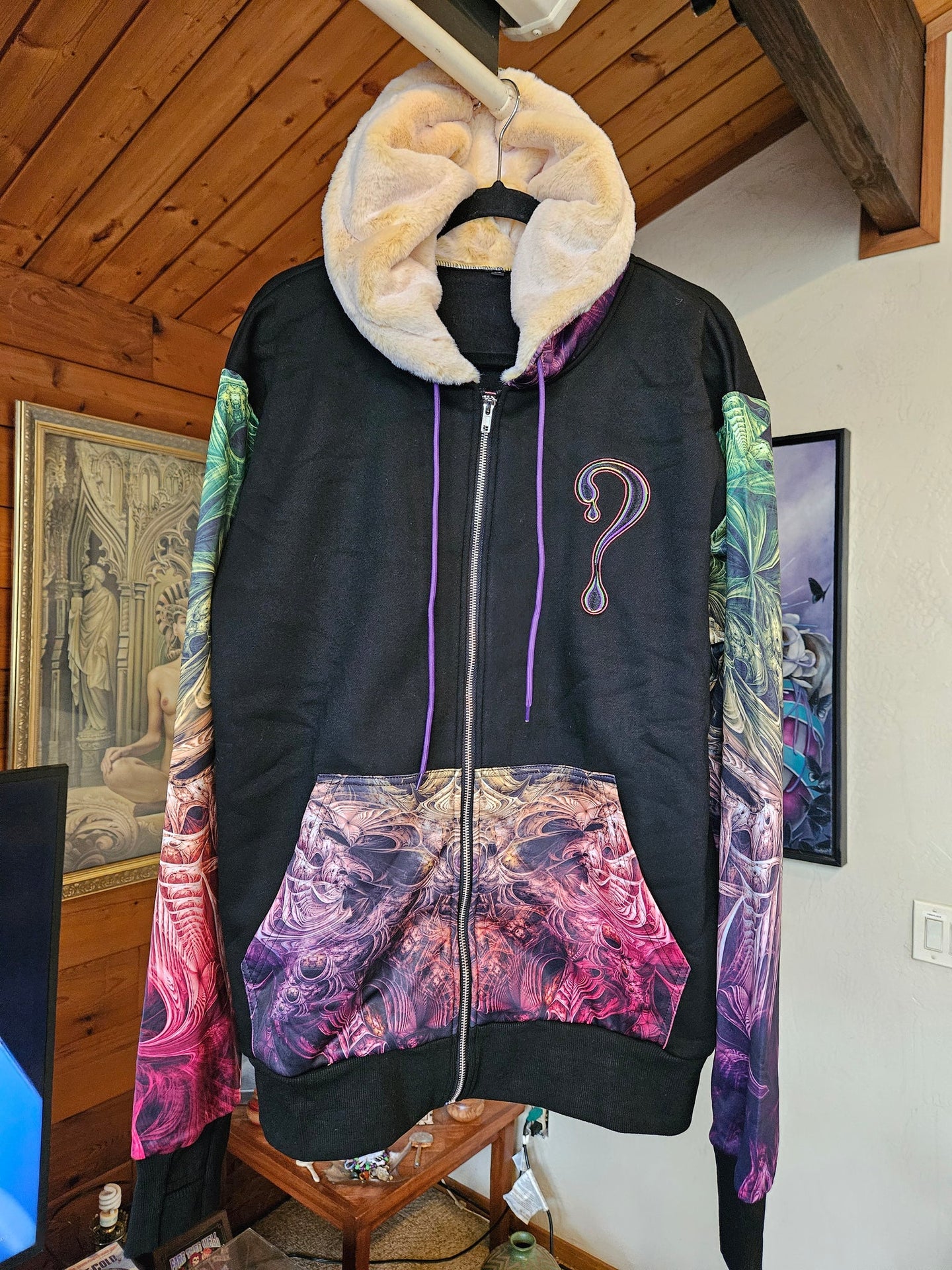 PRE-ORDER Spectral Evidence Dripper Hoodie (Zip Up OR Pullover) with Yellow Faux Fur in the hood