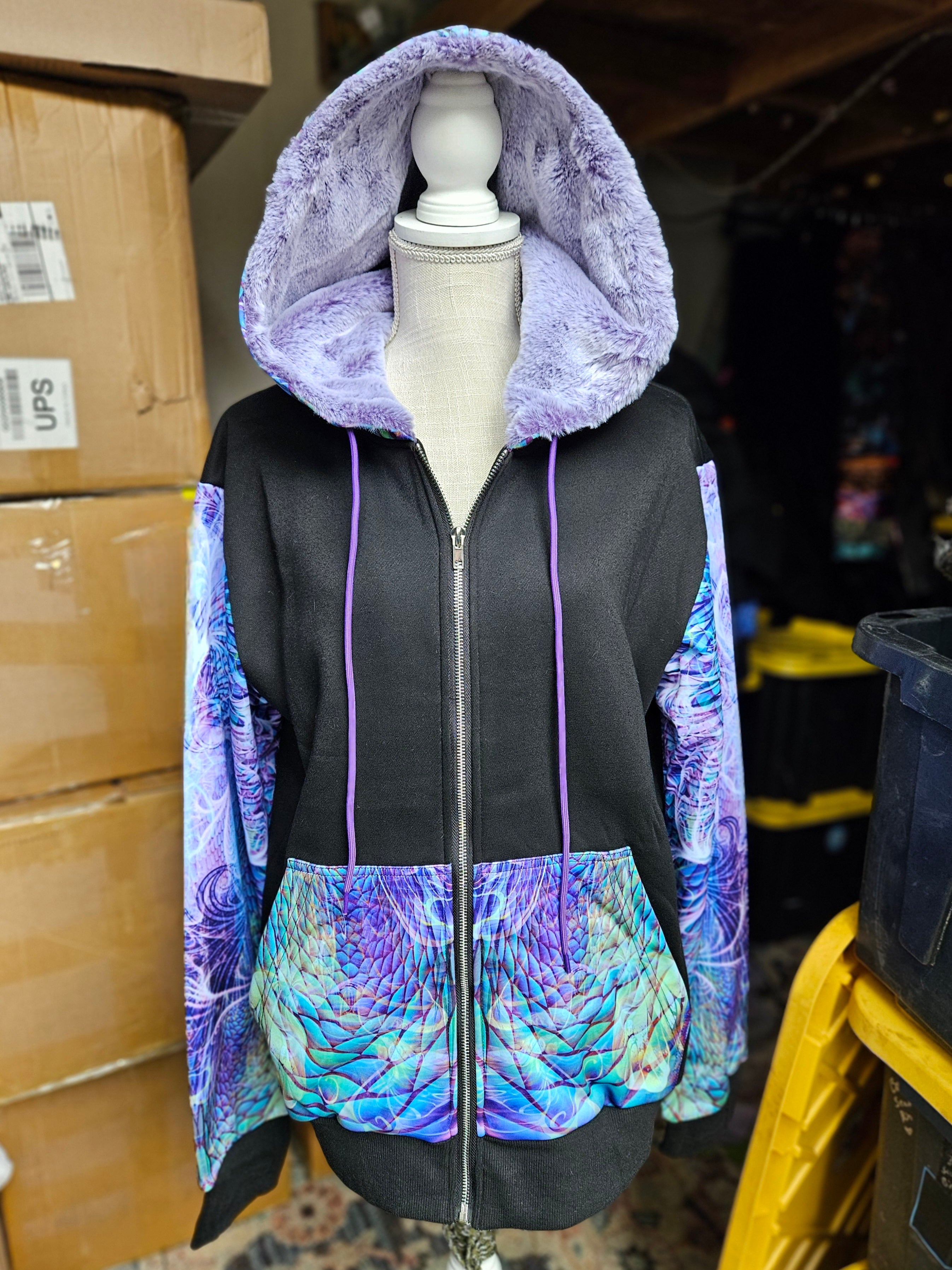 Saphira Zip Up Hoodie with Purple Faux Fur in the hood – Johnathan