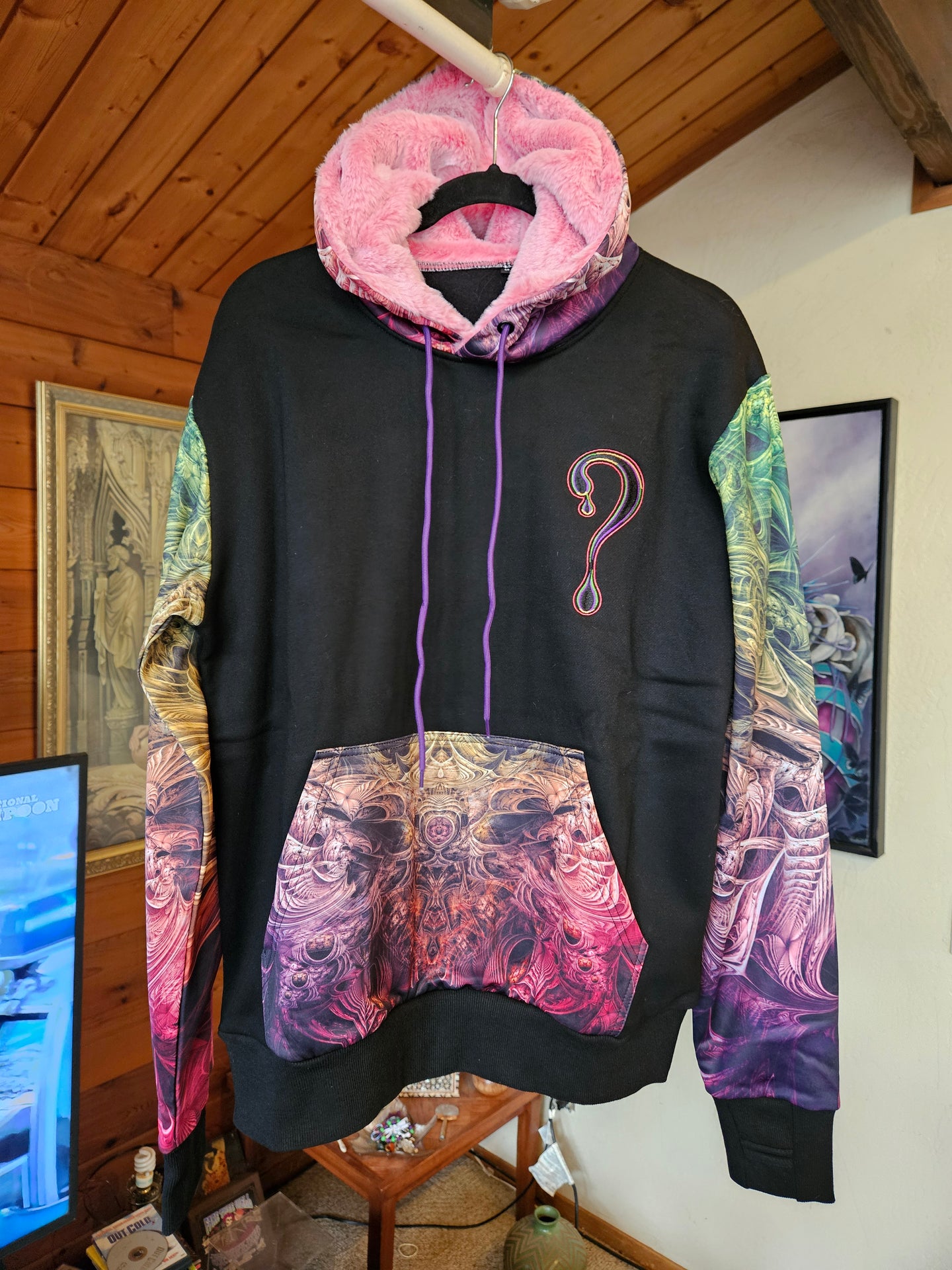 PRE-ORDER: Spectral Evidence Dripper Hoodie (Zip Up OR Pullover) with Pink Faux Fur in the hood