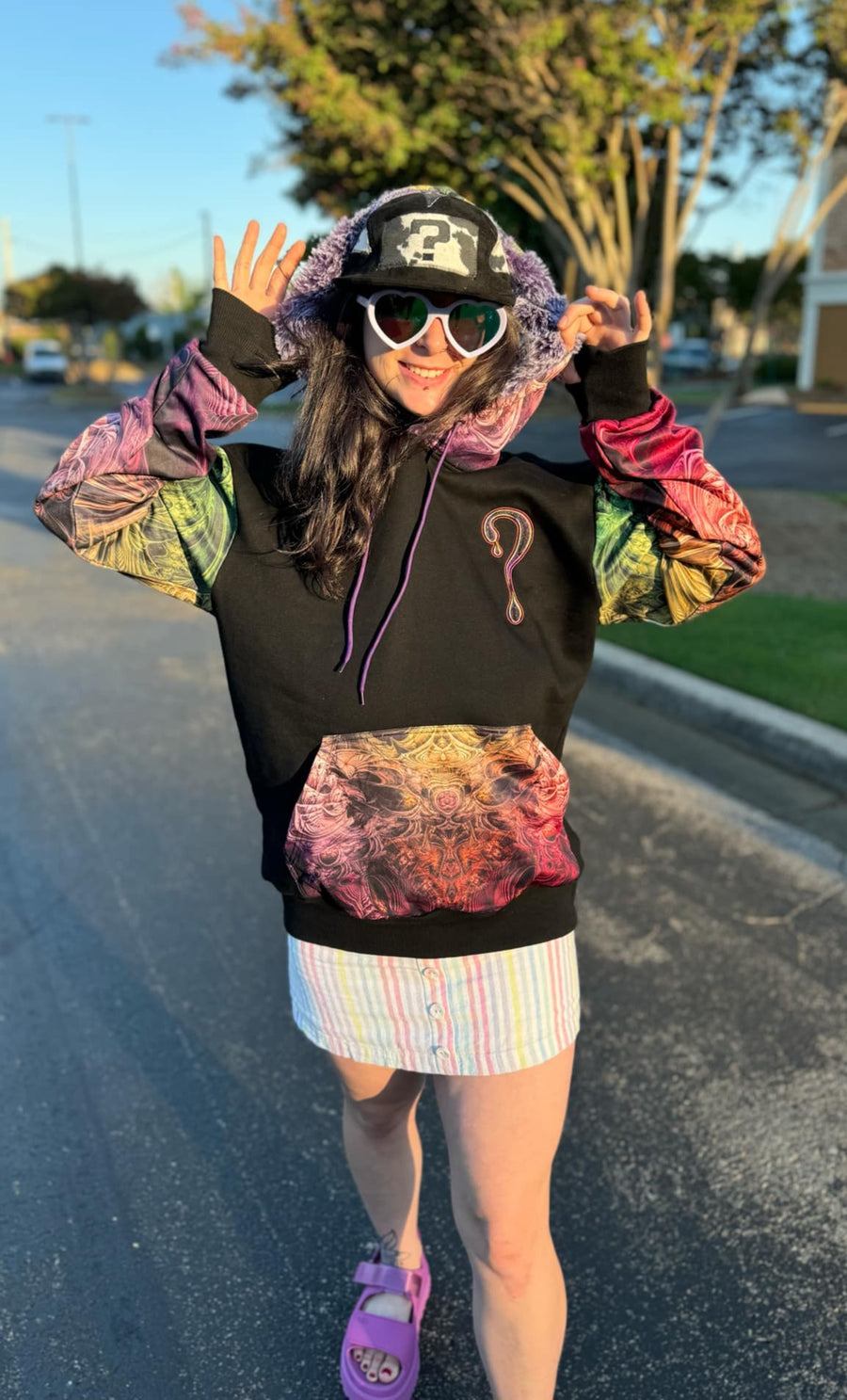 PRE-ORDER: Spectral Evidence Dripper Hoodie (Zip Up or Pullover) with Purple Faux Fur in the hood