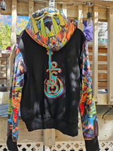 MEDIUM: Vishuddha Banjo Glass Remix Pullover Hoodie with Black silver tipped Faux Fur lined in the hood