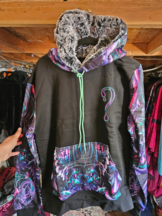 MEDIUM Threshold Consciousness Dripper Pullover Hoodie with Black/Silver tipped Faux Fur in the hood