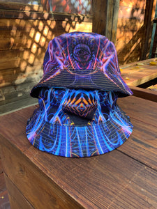 COSMIC NOISE AND SOUND WAVES OVER DARK REVERSIBLE BUCKET HAT